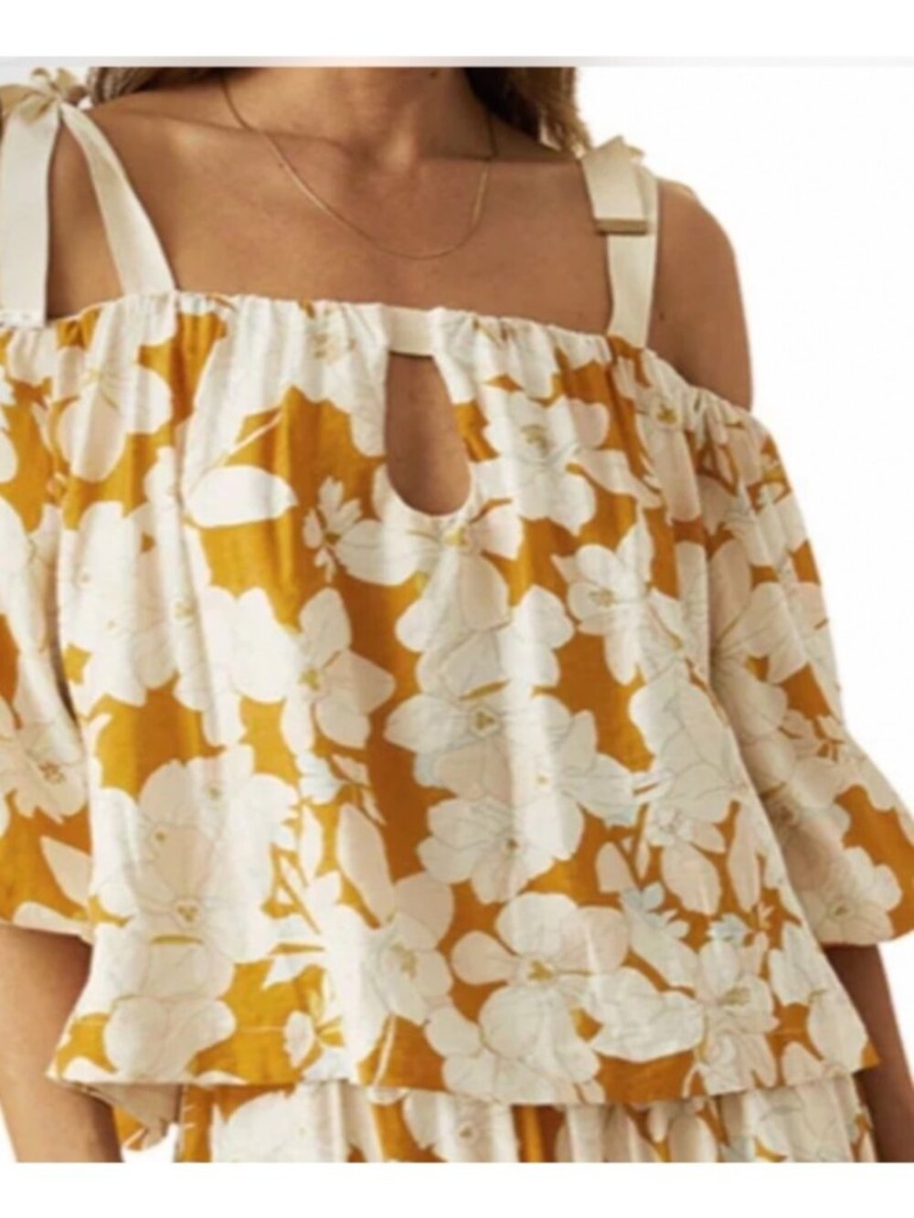 Mon Renn Magnolia Top Size XS/6 NWT Cold Shoulder Sleeves Floral Print Cropped